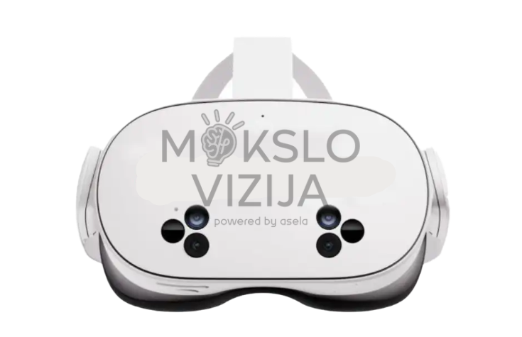 virtualios realybės akiniai mokymams su integruotais sensoriais baltame fone