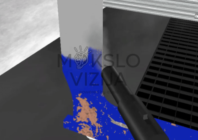 smėliavimo simuliatorius virtualioje realybėje su paviršiaus valymo efektu