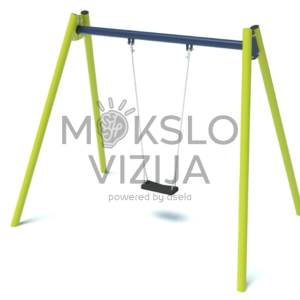 Vienvietės metalinės lauko sūpynės su grandinėmis ir patogia sėdyne vaikų žaidimų aikštelei.