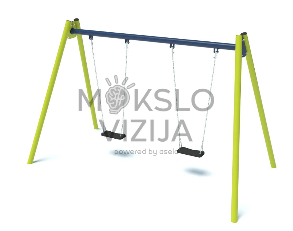 Dvivietės metalinės lauko sūpynės su dviem guminėmis sėdynėmis vaikų žaidimų aikštelei.