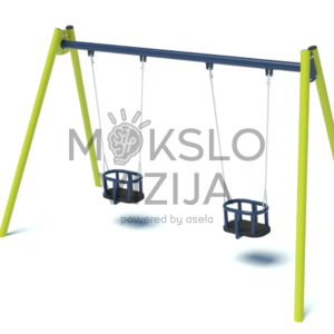 Dvivietės metalinės lauko sūpynės su dviem apsauginėmis mažylių sėdynėmis.