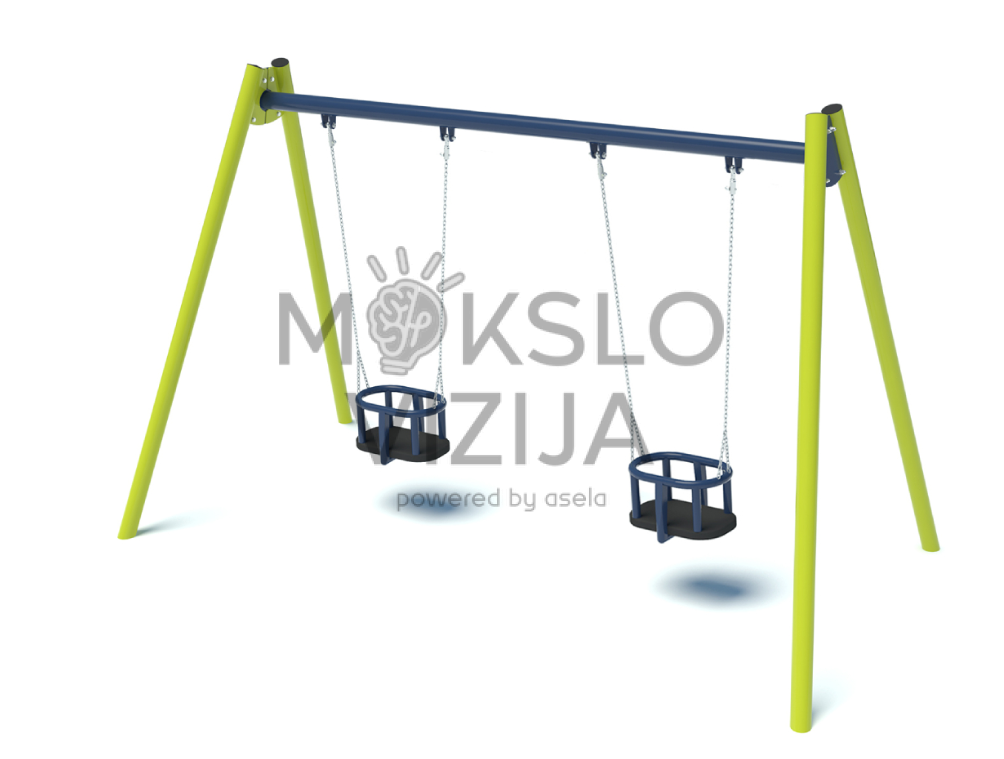 Dvivietės metalinės lauko sūpynės su dviem apsauginėmis mažylių sėdynėmis.