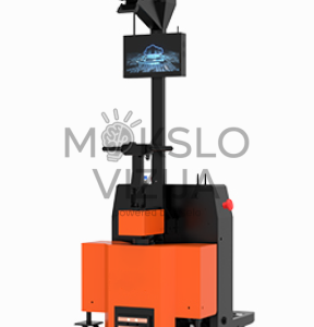 Autonominis mobilusis robotas (AMR) su LiDAR navigacijos sistema ir jutikliais automatizuotam krovinių transportavimui.