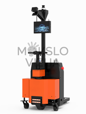 Autonominis mobilusis robotas (AMR) su LiDAR navigacijos sistema ir jutikliais automatizuotam krovinių transportavimui.