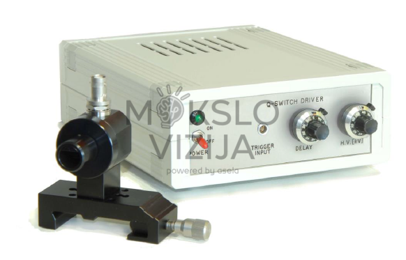 Aktyvaus Q-perjungimo modulis su Q-Switch valdymo bloku ir elektrooptiniu moduliatoriumi, skirtas trumpųjų didelės energijos lazerio impulsų generavimo ir impulsinių lazerių laboratoriniams eksperimentams.