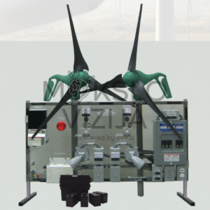 Vėjo turbinų technologijų mokymo stendas su dviem vėjo turbinų modeliais, valdymo moduliu, matavimo prietaisais, elektros instaliacijos elementais ir laboratoriniais priedais.