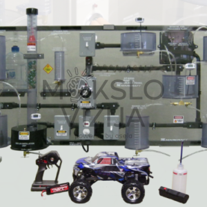 Biokuro technologijų mokymo stendas su biokuro tiekimo ir apdorojimo moduliais, rezervuarais, vamzdynais, valdymo įranga, matavimo prietaisais ir laboratoriniais priedais.