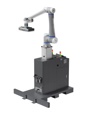 Kėlimo tipo robotinė palečių krovimo darbo stotis.