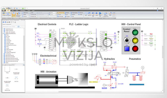 Edukacinė automatizavimo ir mechatronikos programinė įranga hidraulikos, pneumatikos, elektrotechnikos, PLC, HMI, robotikos ir procesų valdymo sistemų modeliavimui.