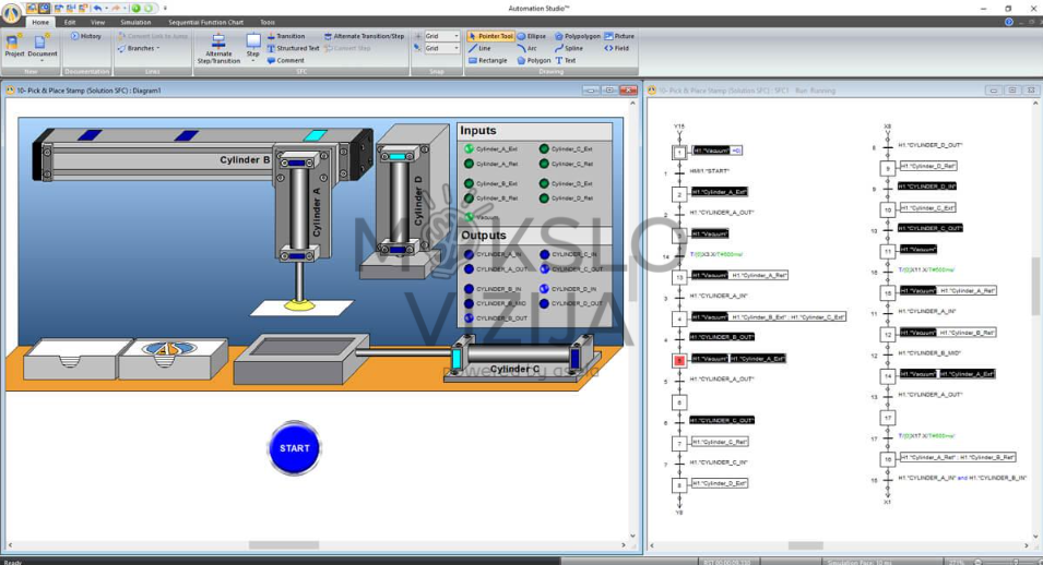 Edukacinė automatizavimo ir mechatronikos programinė įranga hidraulikos, pneumatikos, elektrotechnikos, PLC, HMI, robotikos ir procesų valdymo sistemų modeliavimui.