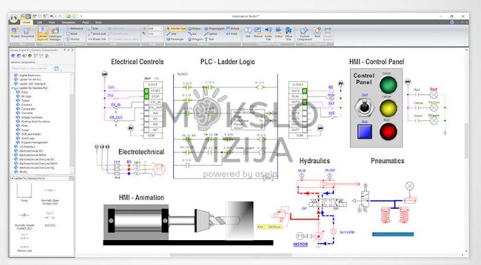 Edukacinė automatizavimo ir mechatronikos programinė įranga hidraulikos, pneumatikos, elektrotechnikos, PLC, HMI, robotikos ir procesų valdymo sistemų projektavimui bei modeliavimui.