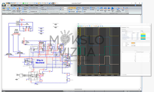 Edukacinė automatizavimo ir mechatronikos programinė įranga hidraulikos, pneumatikos, elektrotechnikos, PLC, HMI, robotikos ir procesų valdymo sistemų projektavimui bei modeliavimui.