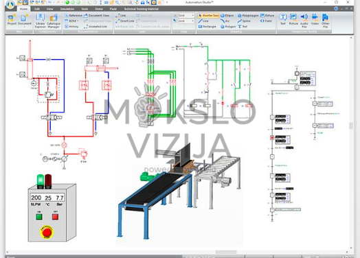 Edukacinė automatizavimo ir mechatronikos programinė įranga hidraulikos, pneumatikos, elektrotechnikos, PLC, HMI, robotikos ir procesų valdymo sistemų modeliavimui.