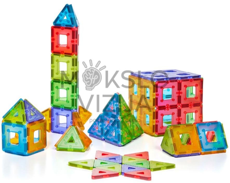 Magnetinio ryškių permatomų spalvų konstruktoriaus rinkinys grupei (96 detalės).